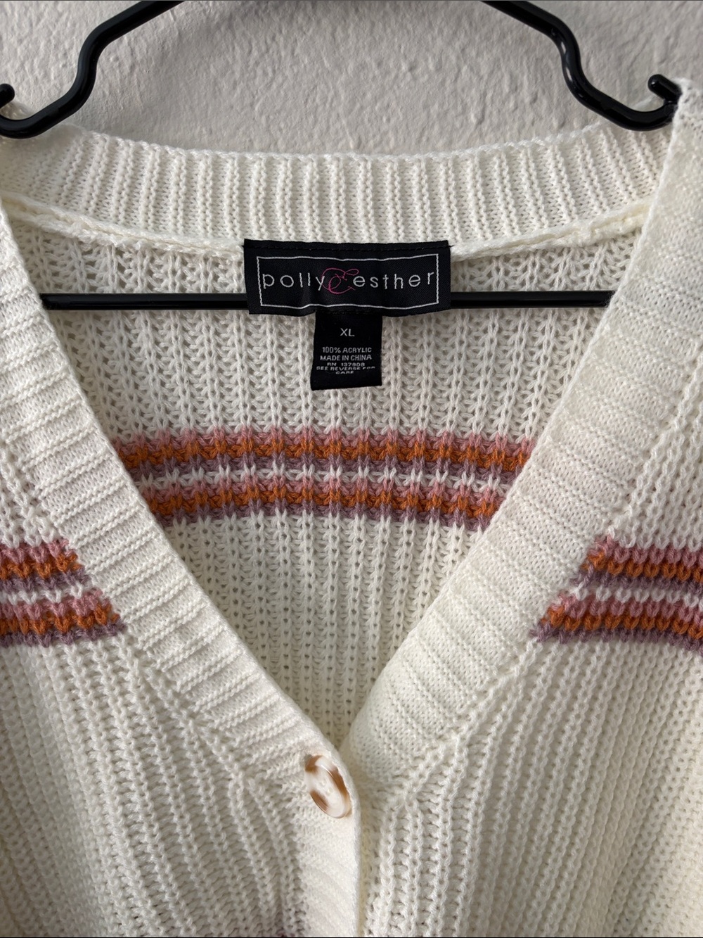Polly & Esther Cream Cardigan with Orange, Purple and Pink Stripes Size XL - Picture 2 of 4